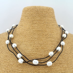 Genuine Freshwater Pearl Leather Necklace,Handmade Pearl Leather Choker,Leather Baroque Pearl Necklace,Gifts For Girl,Gift For Mom- FPN07