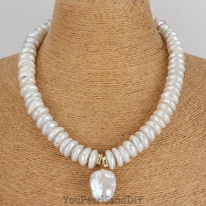 Collar con colgante de perlas de ábaco de 8 x 15 mm, perlas barrocas nucleadas naturales, collar hecho a mano, collar de boda, collar de novia, regalo de aniversario