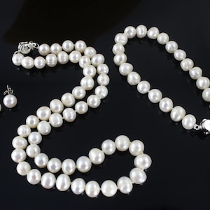7-9mm Genuine Pearl Set,Handmade Natural Freshwater Pearl Necklace/Bracelet/Earrings,Bridesmaid Gifts,Wedding Jewelry Sets,Christmas Gifts