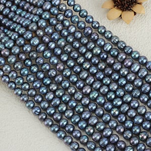Perlas de patata negras de pavo real de 8-9 mm de buena calidad, hebra de perlas de agua dulce genuinas, perlas naturales sueltas para hacer joyas, joyería DIY - 15 pulgadas