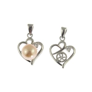 Cadre coeur blanc plaqué argent, pendentif pour perle semi-percée et pierre précieuse, montage pour collier, bijoux à bricoler soi-même, Gros-DZ038