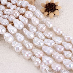 Perle barocche bianche grandi da 15-16x24-28 mm, perle d&#39;acqua dolce naturali a goccia, perle sciolte a forma di palla di fuoco, gioielli di perle fai da te, regali di nozze-YHZ002-13
