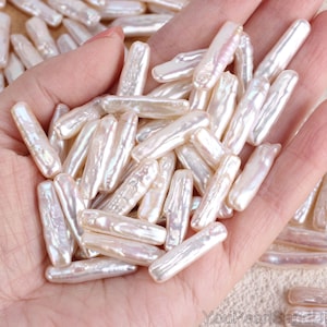 2 perlas Biwa de agua dulce blancas naturales de forma rara (5-7x23-25 mm), auténticas perlas en forma de palo, joyería de perlas para hacer uno mismo, perlas para bodas, perlas al por mayor - WH0011