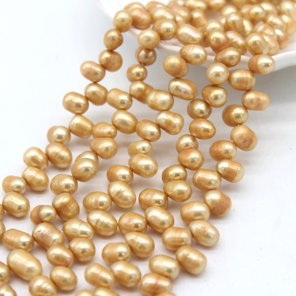 6-7 mm Golden Potato shape Pearl Beads,AA Real Freshwater Pearls  Beads ,Pearl Necklace,Wholesale Pearls, Full strand  -15.5 inches-PS2211