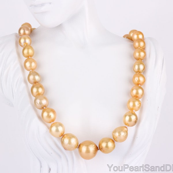 12-17mm Golden Yellow  Pearl Necklace, Natural Baroque Pearl Choker,Wedding Necklace,Bridal,Pearl Necklace For Women,Jewelry Gift-NL2394