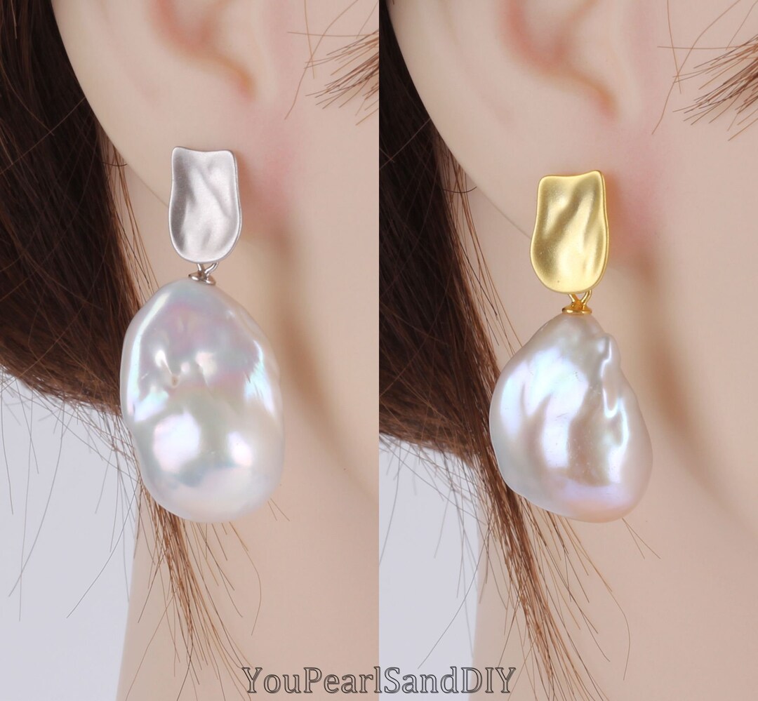1419x2225mm Unique Natural White Baroque Pearls Earrings,large Size