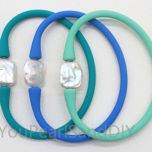10PCS-18 color Silicone Wristband For Women/Girl,Silicone Rubber Wristband &FreshWater Pearl Bracelet,Bulk Waterproof Stretch Bracelet-W038