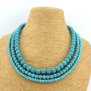 3 Rows Turquoise Bead Necklace,Turquoise Beaded Necklace,Multi-size Necklace,Statement Necklace,Wedding Necklace,Gift For Her-20 Inches-TN10