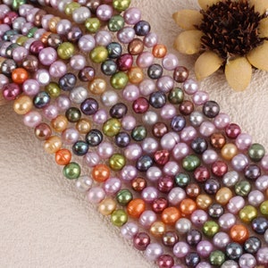 6-7mm Rainbow Natural Round Pearl,Genuine Freshwater Pearls,Great Quality Pearls,Loose Pearls Supply,DIY,Wholesale-15.5inches-69pcs-BHY004-3