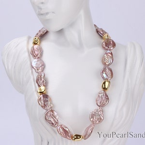 Natural Purple Coin Pearls Necklace,Genuine Freshwater Pearls Necklace,Handmade Necklace,Gold Beads Charms,Necklace Gifts For Women-NL2312