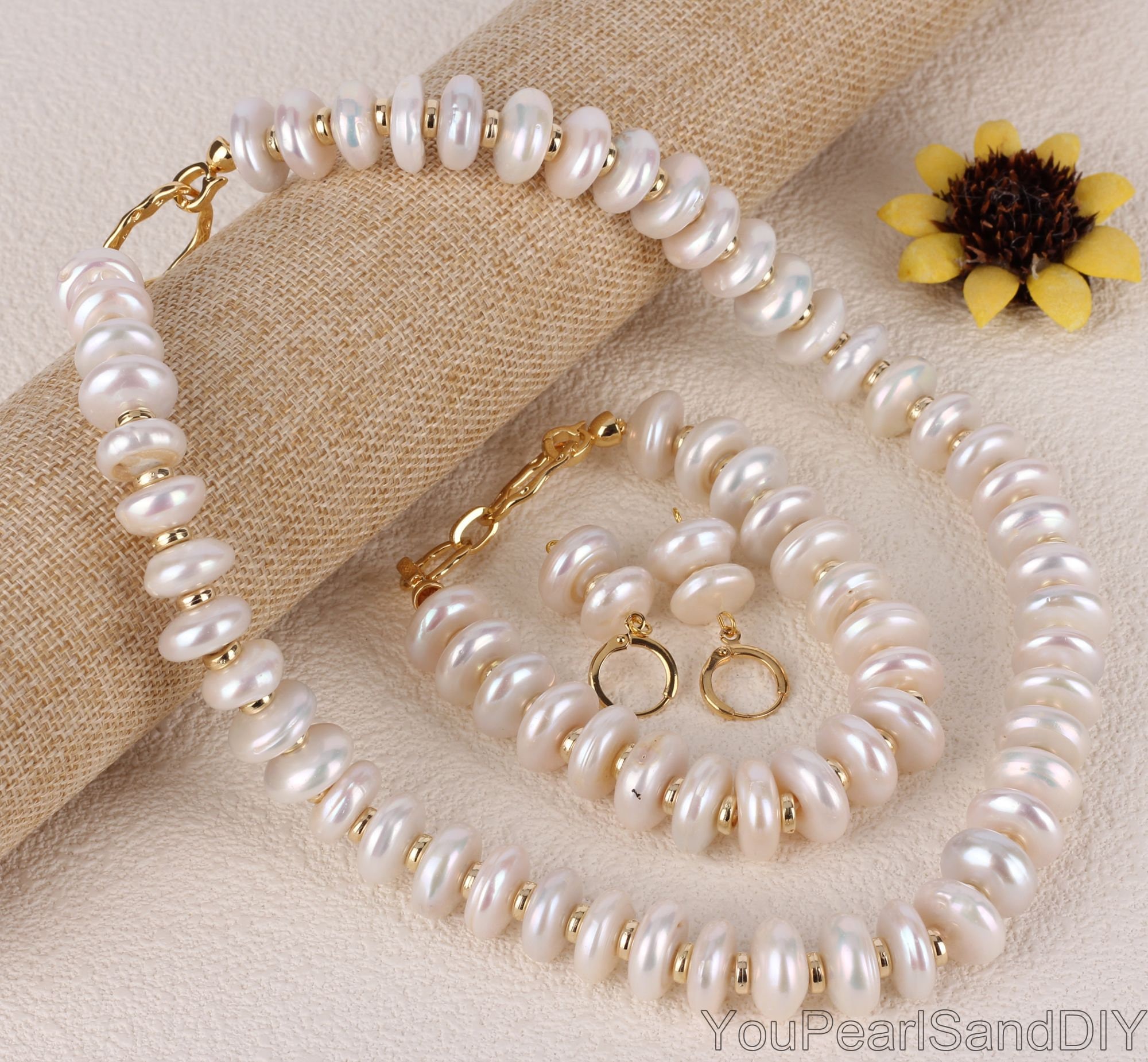 Handmade Natural 15mm Baroque Coin Pearl Necklace Real Freshwater