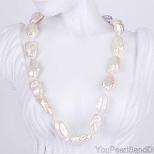 12-14x20-24mm Handmade Chunky Natural White Biwa Pearl Necklace,Baroque Freshwater Pearl Necklace,Necklace Gift For Her,Minimalist Necklace