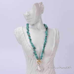 5x10mm Blue Nugget Turquoise Beads Necklace,Baroque Pearl Pendants,Turquoise Jewelry,Handmade Turquoise Necklace,Statement Necklace,Gifts
