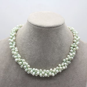 Natural Mint Green Potato Pearl Necklace,Handmade Freshwater Pearl Necklace,Layering Pearls Necklace,Twisted Pearl Choker,Pearl Gift-NL2227