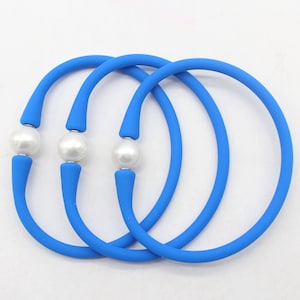 1PCS-39 Color Silicone Rubber Bracelet,Oval Pearl & Silicone Rubber Waterproof Stretch Bracelet,Natural Pearl Bracelet,Friendship Gift-W002