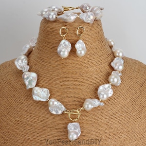 18-20x20-23mm Irregular Baroque Necklace/Bracelet/Earrings,Natural White Freshwater Baroque Pearls, Handmade Minimalist Pearl Jewelry,Gift