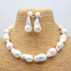 13-16mmx18-25mm Handmade Natural Pearl Jewelry,Freshwater Baroque Necklace,Wedding White Pearl Necklace/Earring,Bridal Gift,Anniversary Gift