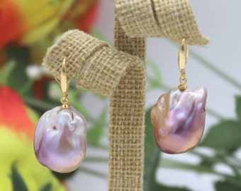 Handmade Fireball Baroque Pearl Earrings,Natural Freshwater Pearl Earrings,Genuine Freshwater Flameball Pearl Hook Earrings,Wedding Jewelry