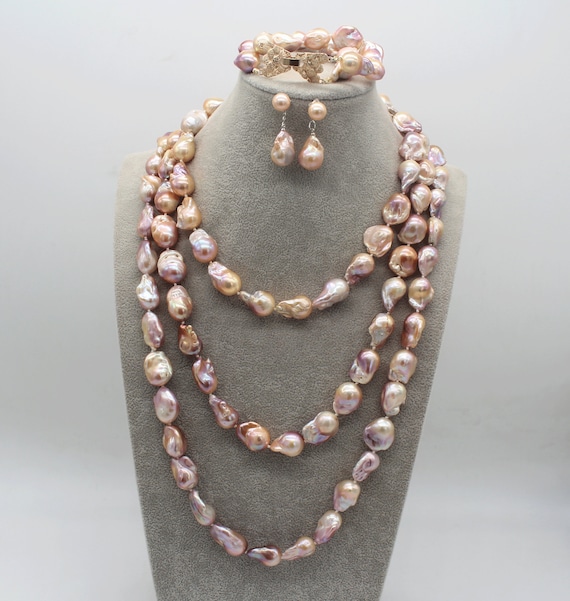 Long 84-inch Cultured Freshwater Pearl Necklace Gray, White, Brown, and Pink Long 84-inch Cultured Freshwater Pearl Necklace Gray, White, Brown, and Pink