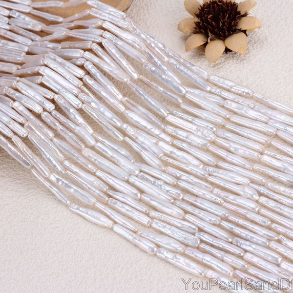 AA Natural Long Thin White Biwa pearl beads,Loose Biwa Pearl beads, Long Stick Pearl,Freshwater cultured pearl Beads,Pearl ncklace-PB006-9