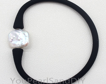1 PCS-39 colors Silicone Rubber Waterproof Stretch Bracelet,Square Pearl Bracelet, White/Pink/Purple Pearl Rubber Bracelet,Gift For Her-W029