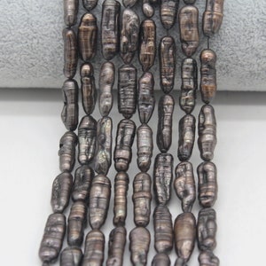 6-8 X18-24mm Full Strand Black Long Drilled Biwa Stick Freshwater Pearl Beads,High luster Biwa Pearl Beads,Pearl Necklace-15.5 Inches-PS2311