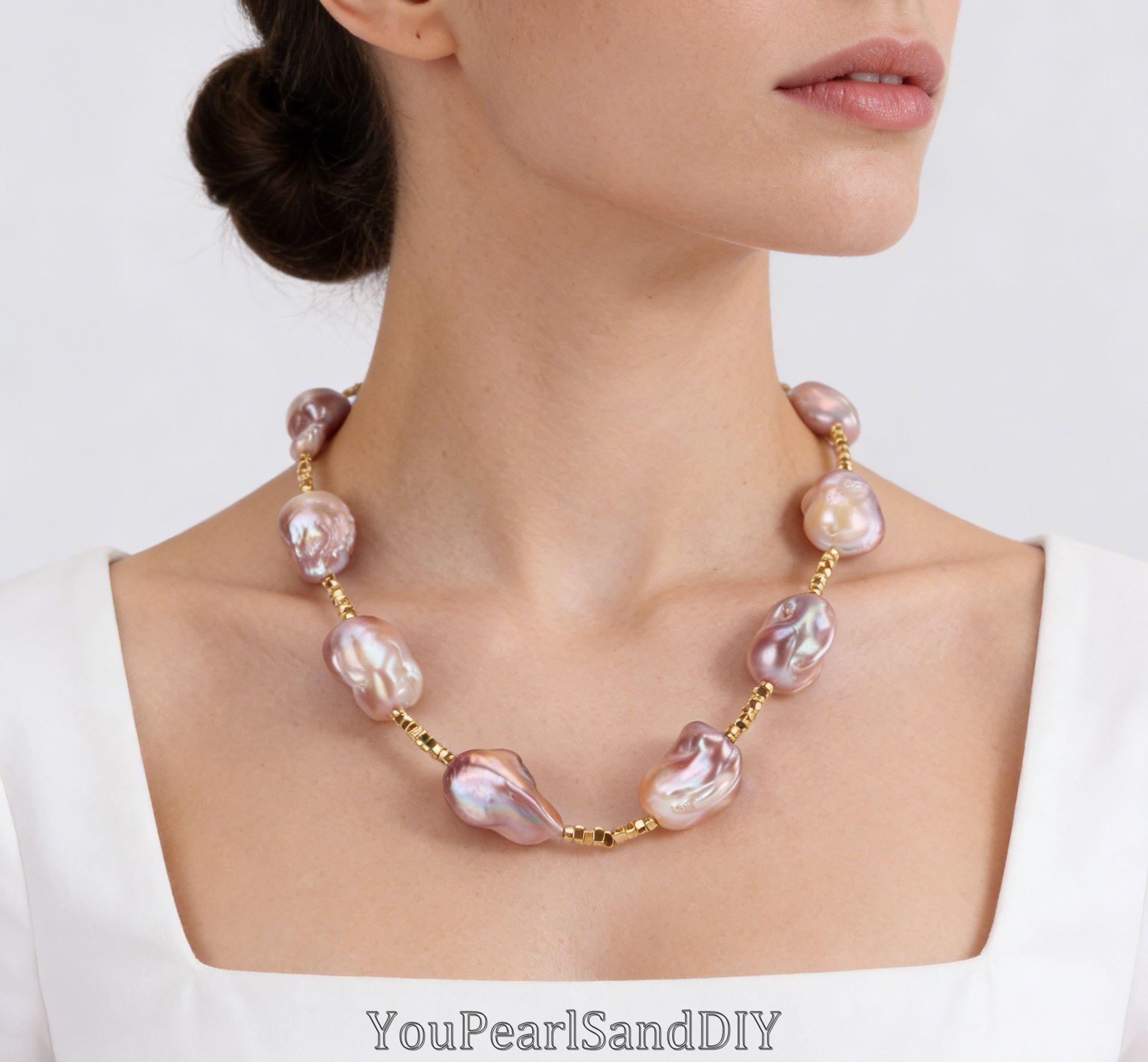 Multi-colored Large Baroque Pearl Necklace,handmade Purple/black