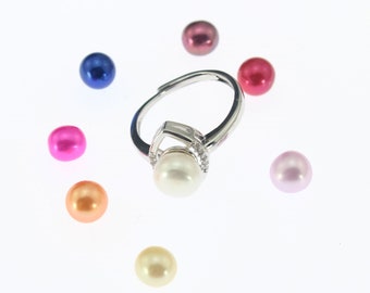 Adjustable 925  silver plated ring,Ring Blank with Cubic Zirconia, Ring Mounting ,Ring Setting for pearl beads, Diy Ring Jewelry Making-SR30