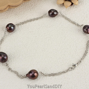 Collar de perlas barrocas de color marrón pavo real de 12-15 mm, collar de perlas de agua dulce naturales, collar de perlas hecho a mano, collar de regalo para ella, regalo de Navidad.