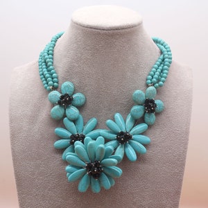 Handmade Blue/White Turquoise Flower Necklace,Turquoise  Beaded Chocker,Turquoise Jewelry,Wedding Necklace,Mother&#39;s Day Gift,Gift for Her