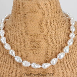 Collar de perlas blancas naturales en forma de lágrima de 8-10 x 14-16 mm, collar de perlas nucleadas hecho a mano, collar de perlas barrocas, collar de novia, regalos de collar