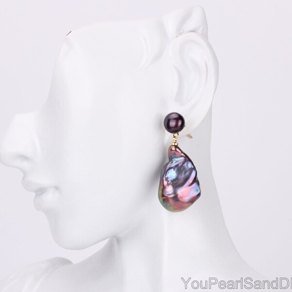 thumbnail image 2 of Handmade Real Red Jade & White Freshwater Pearl Dangle Earrings – 925 Silver Hooks 2 of 5