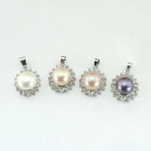 Round Silver Plated Pendants,Charms Supplies,Freshwater Pearl Charms,Pearl PendantS for Necklace,Pearl Gift for Mom/Her, DIY Pendants-DZ074