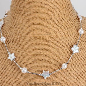 Star Pearl Necklace,Wedding Pearl Necklace,Natural Freshwater Pearl,Handmade Pearl Necklace,Gift for Her,Minimalist Neckalce,Bridesmaid Gift