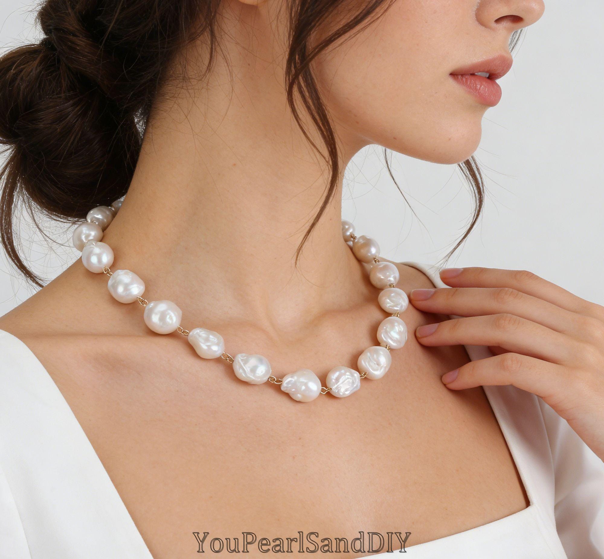 11-12x13-15mm Natural White Freshwater Baroque Pearl,handmade