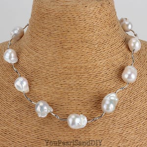 12-15x15-18mm Rare Natural White Pearl Necklace,Handmade Baroque Fireball Pearl Necklace,Statement Pearl Necklace,Minimalist Necklace,Gifts