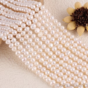 Perle di perle bianche naturali da 6-7 mm, perle d&#39;acqua dolce, perle quasi rotonde, perle sciolte per collana o bracciale, perle a filo intero-73 pezzi-BHY004-1