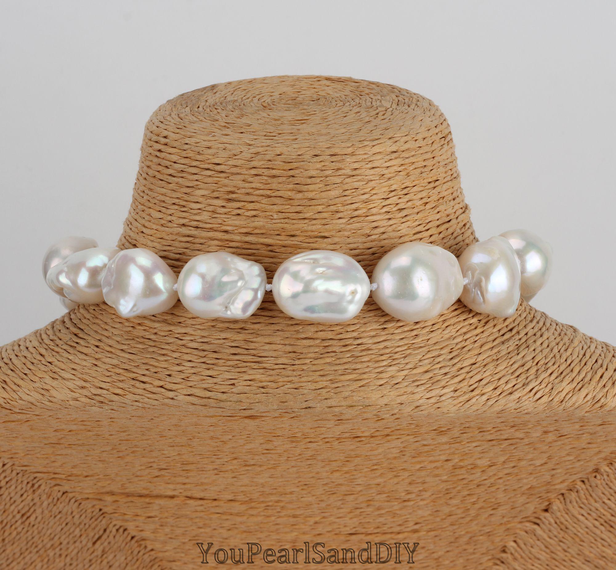 Collana Con Ciondolo Perla Barocca Bianca D'Acqua Dolce 8-18 Mm - 17 Pollici - Naturale