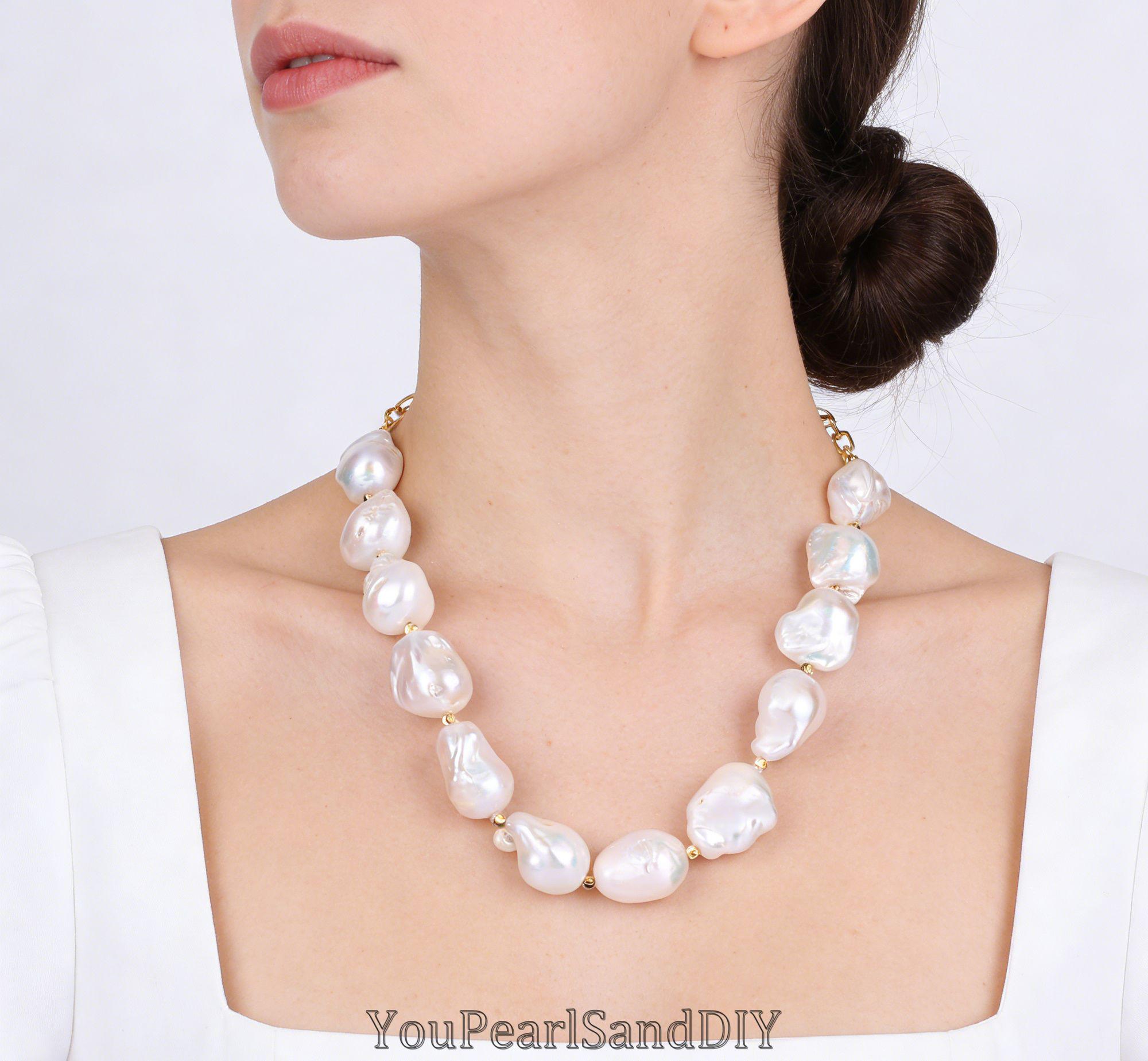 アクセサリー oyster baroque pearl necklace Handmade Natural White Freshwater Baroque Pearl Chain Necklace