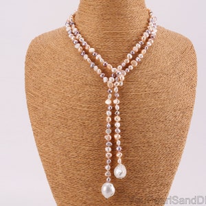 Collier de perles baroques naturelles de 6-7 mm, collier de perles d&#39;eau douce rose violet, long collier de perles fait main, cadeau pour elle, cadeau de mariage - 43 pouces