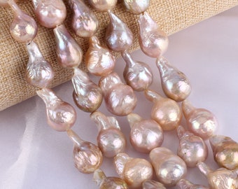 14-15x18-28MM Natural Color Baroque Pearls Beads,Metallic Pink Nucleated Freshwater Pearl Beads,Fireball Pearl Beads,Loose Pearls,DIY-YHZ006