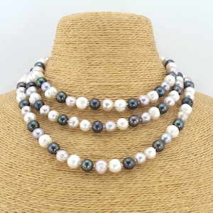 8-10mm Pearls,Handmade Multi-colored Long Pearls Necklace,Freshwater Baroque Pearl Necklace,Wedding Necklace,Mother&#39;s Day Gift,Gift For Her