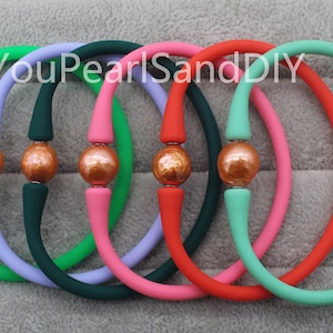 2 PCS-39 Colors Silicone Rubber Waterproof Stretch Bracelet,White Pearls Bracelet,10-11mm Pearls Rubber Bracelet,Sport Bracelet,Gift-W080