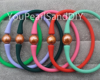 2PCS-39 Colors Silicone Rubber Waterproof Stretch Bracelet,White Pearls Bracelet,10-11mm Pearls Rubber Bracelet,Sport Bracelet,Gift-W080