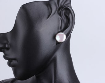 11x11mm Natural White Pearl Studs,Coin Pearls Earrings,Freshwater Pearls Earrings,Silver Pearls Studs,Bridesmaid Stud Earrings,Birthday Gift