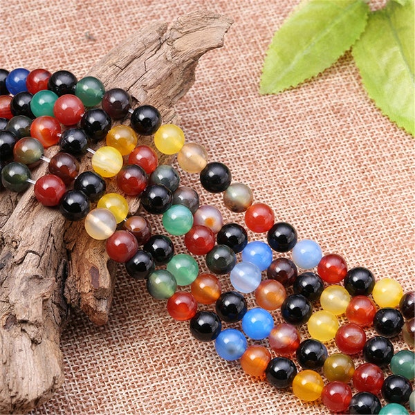 Grade A Multi color agate beads,Colored Agate Gemstone beads,Loose Round Polished Beads,Full strand,Wholesale beads,4/6/8/10/12mm-ST23