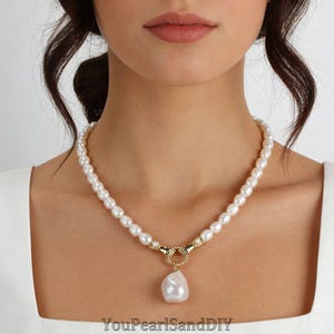 6-7mm Natural White Rice Pearl Pendant Necklace,Handmade Necklace,Baroque Fireball Pearl Pendant,Statement Necklace,Minimalist Necklace,Gift