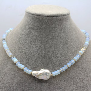 Handmade Gemstone Beaded Necklace With Baroque Pearls, Pearl Choker, Real Pearl Necklace with Stone,,Gift For Her,Valentines Gifts