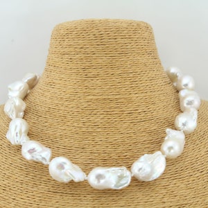 16-17x23-25mmElegant Pearl Necklace,High Lustrous Baroque Pearl Necklace,White Flameball Pearl Necklace,Freeform Pearl Necklace,Wedding Gift