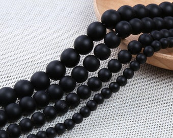 Natural Black Frosted Matte Agate Beads Supply,Wholesale Loose Gemstone Beads,DIY-4/6/8/10/12mm-ST11